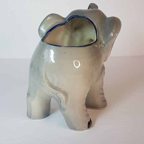 Vintage SHAFFORD Planter Vase Hand Decorated Elephant Grey Gray Pink Blue - Picture 7 of 15